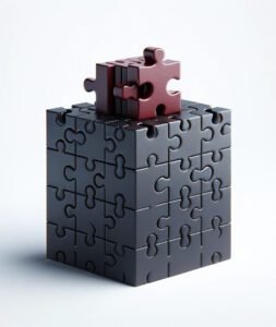 3D puzzle cube with a piece on top, symbolizing custom website solutions fitting perfectly.