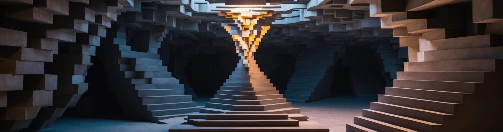 Yellow path leading to an open blue door at the top of stairs, symbolizing entry into the new era of SEO with GEO